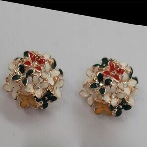 Betsey Johnson Daisy Bouquet Crystal Red,Grn,Whit,Yel Gold Lever Back Earrings